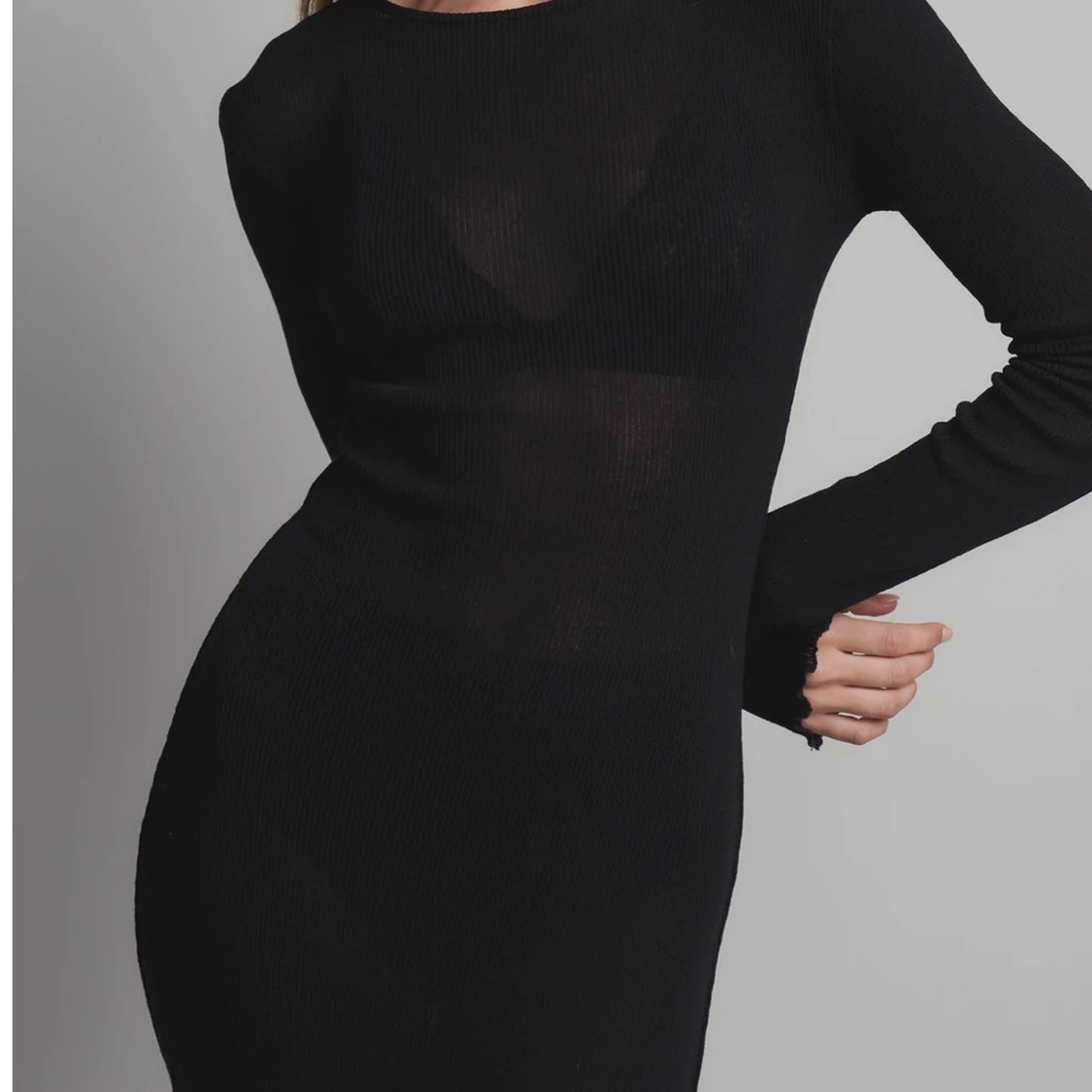 Long black sheer basic dress